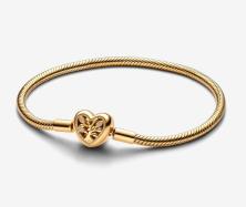  Family Tree Heart Clasp Snake Chain 14k gold plating 563516C01-17 armband