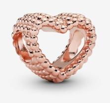  Pandora Beaded Open Heart Charm 14k rose gold plating 787516 clip