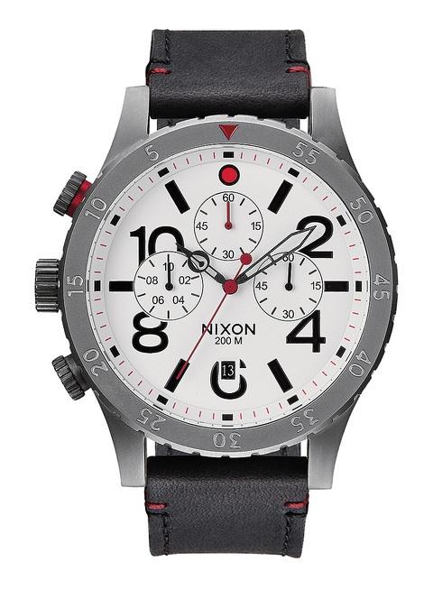  Nixon 48-20 Chrono Leather Gunmetal/White A363 486 Uhren