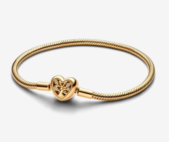  Family Tree Heart Clasp Snake Chain 14k gold plating 563516C01-19 armband