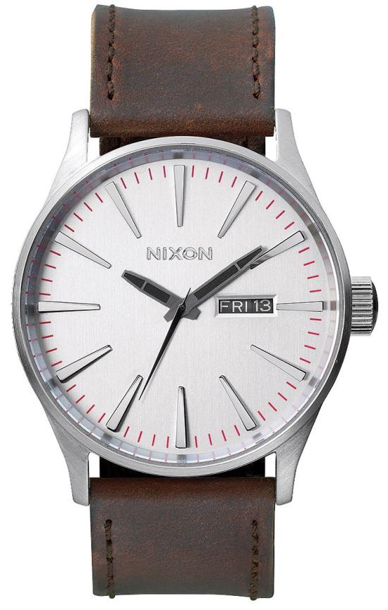  Nixon Sentry Leather Silver Brown A105 1113 Uhren