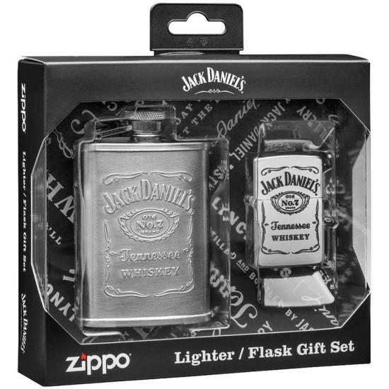  Zippo Jack Daniels Satin Chrome and Flask Gift Set 49080 Feuerzeug