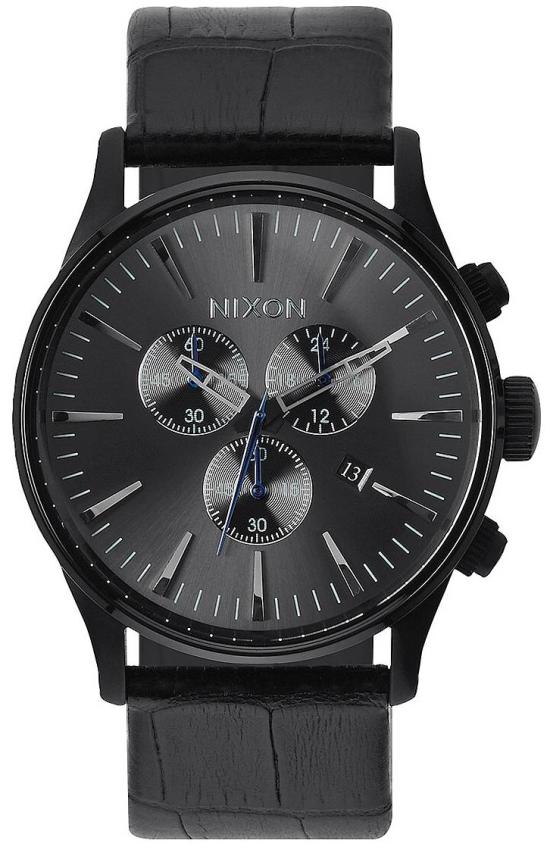  Nixon Sentry Chrono Leather Black Gator A405 1886 Uhren